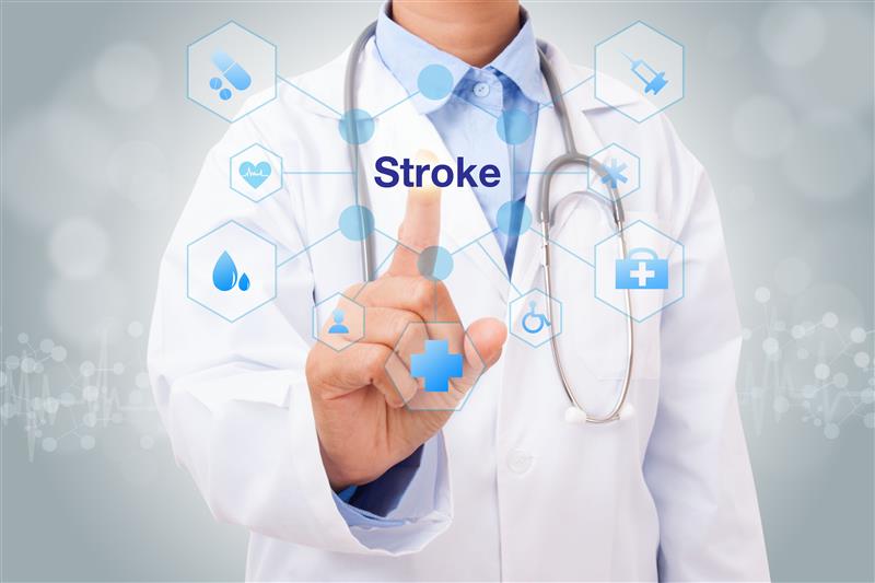 แพทย์ชี้ที่คำว่า Stroke แสดงถึงความเสี่ยงของอาการเส้นเลือดในสมองตีบและตัน
